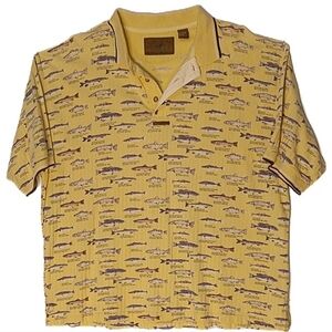 North River Outfitter Shirt Fish Polo Men XL Short Sleeve Yellow All Cotton READ